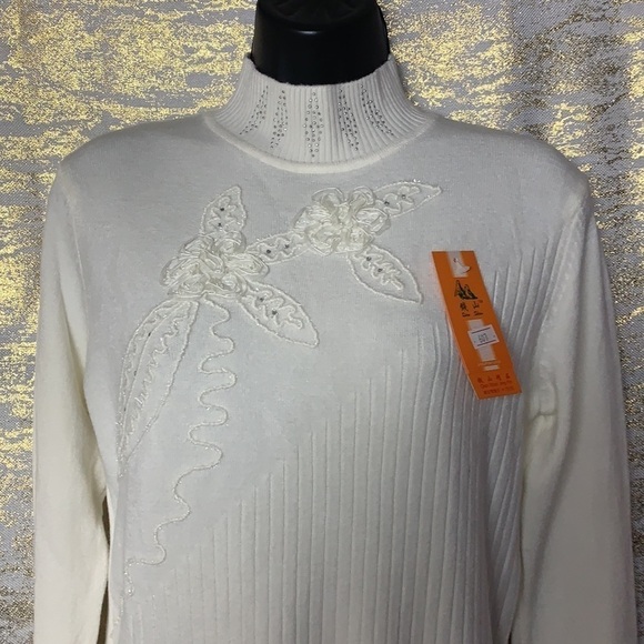 Vintage🧚♀️Lace-Panelled sequins long sleeve roll neck sweater size 8 - Picture 3 of 10
